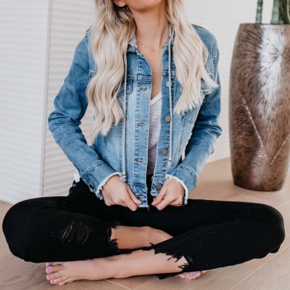 Frayed Distressed Hoodie Hooded Jean Jacket - Picture 5 of 8